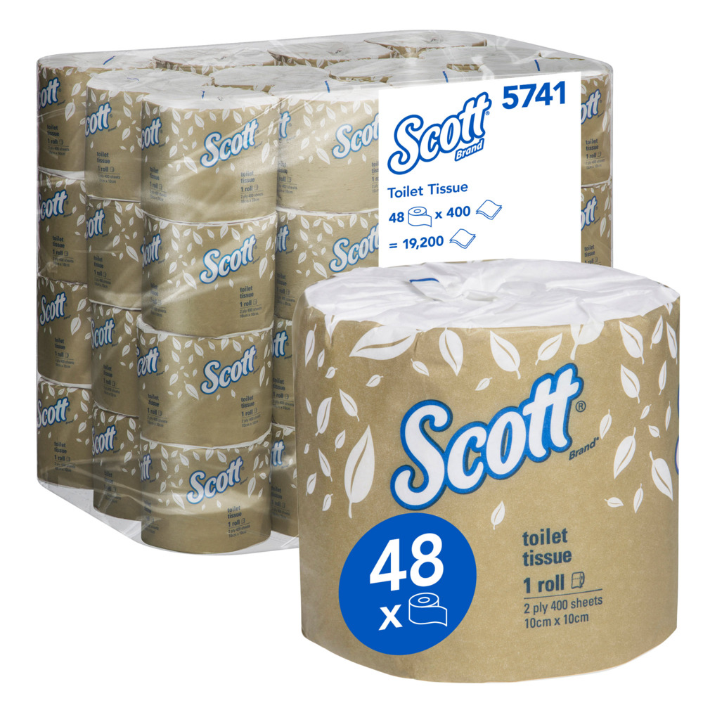 SCOTT® Toilet Tissue (5741), 2 Ply, 48 Rolls / Case, 400 Sheets / Roll (19,200 Sheets)