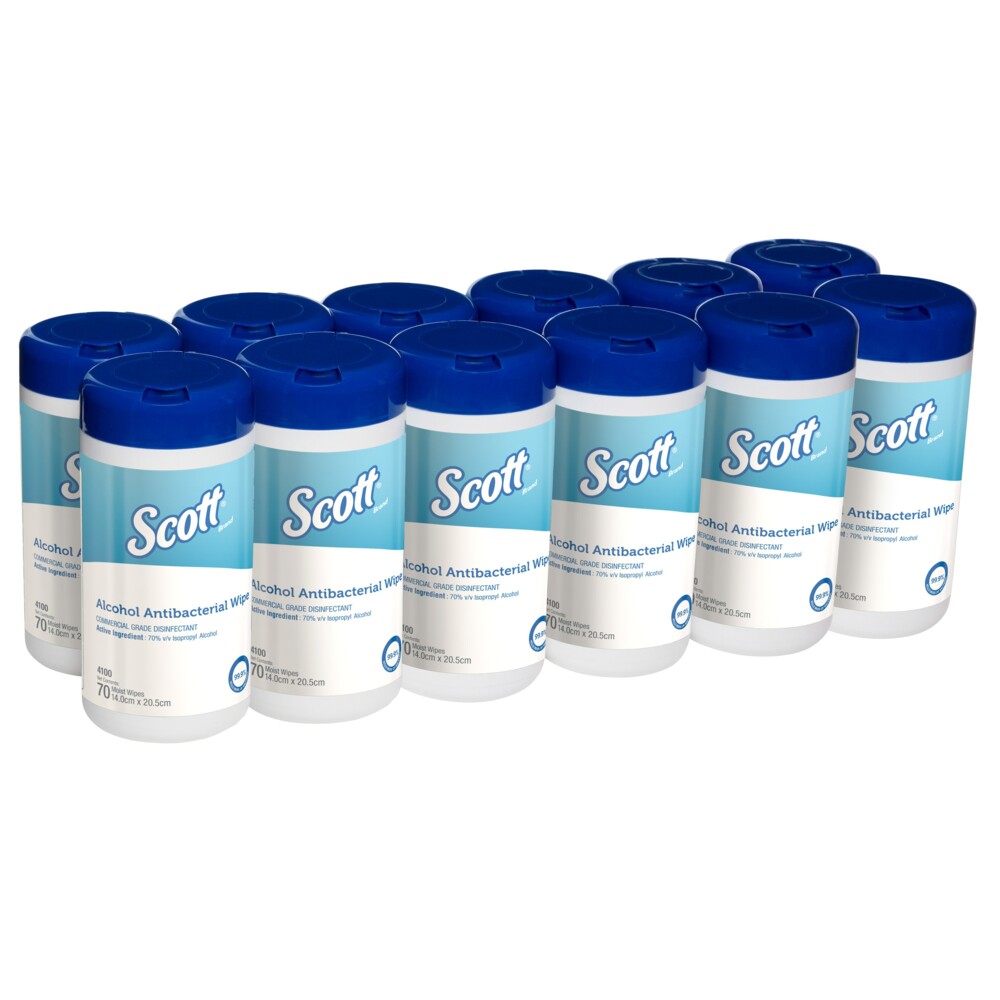 SCOTT® Alcohol Antibacterial Wipes (4100), Alcohol Wipes, 6 Canisters / Case, 70 Cleaning Wipers / Canister (420 Wipes) - S054248468