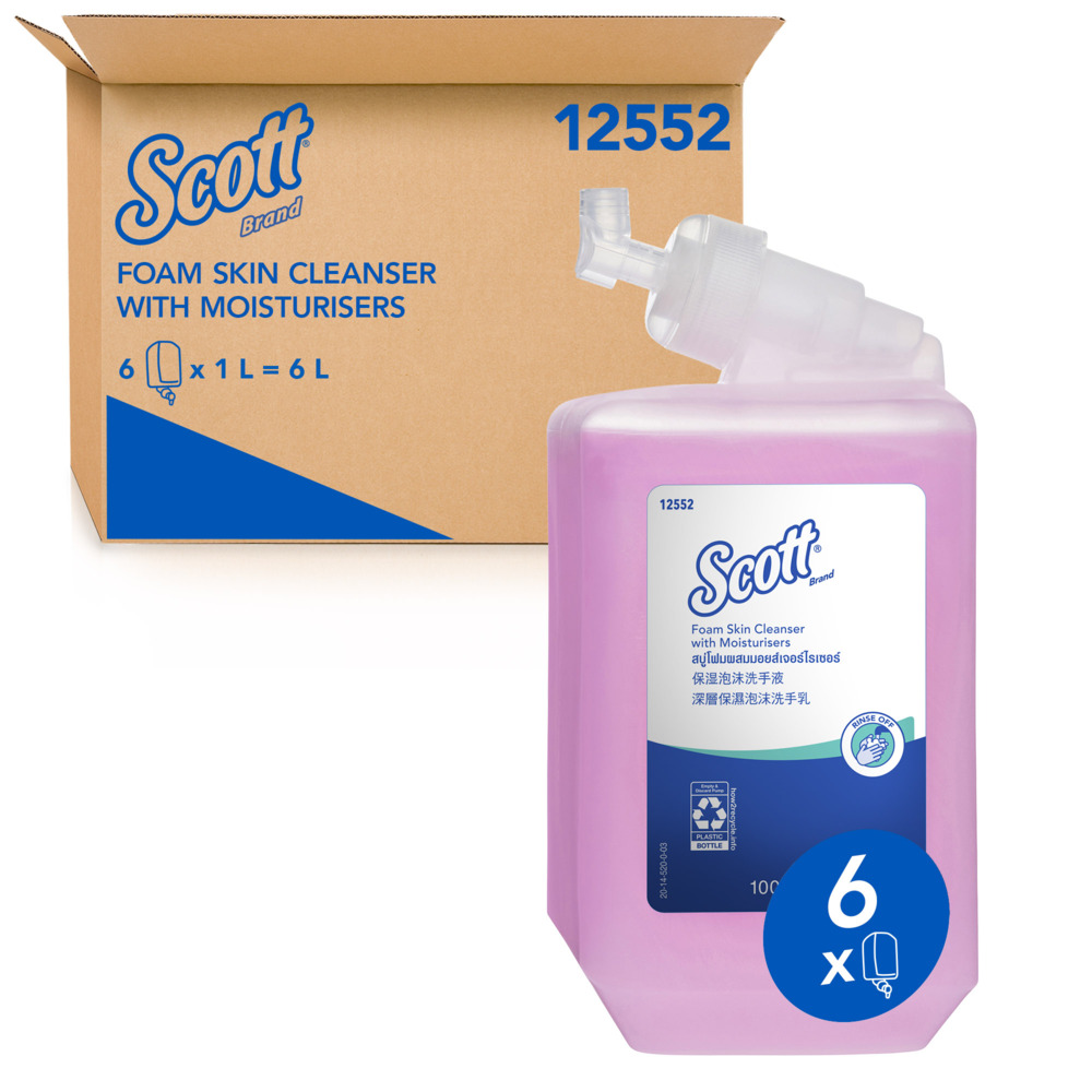 SCOTT® Luxury Foam Soap with Moisturisers (12552), Foam Hand wash, 6 Cartridges / Case, 1 Litre / Cartridge (6L)