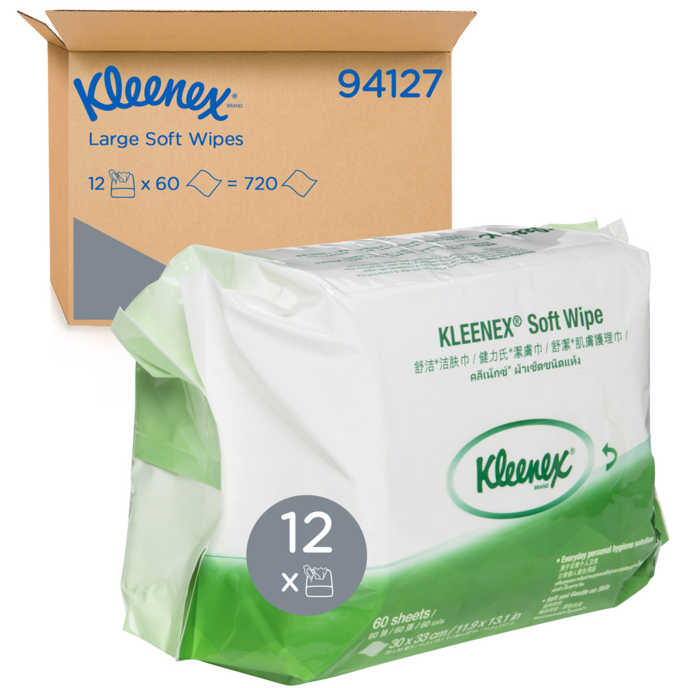 KLEENEX® Large Soft Wipes (94127), 12 Packs / Case, 60 Wipes / Pack (720 Wipes) - S053584247
