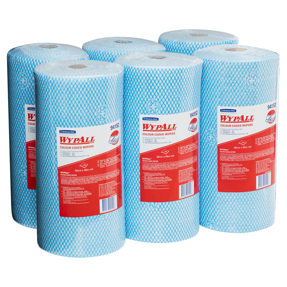 WYPALL® Blue Colour Coded Wiper Roll (94152), Colour Coded Multipurpose Wipers, 6 Rolls / Case, 106 Wipers / Rolls (636 Wipers) - S050428269