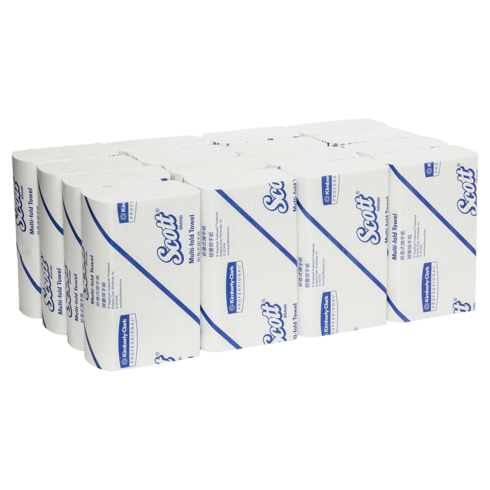 SCOTT® Multifold Hand Towels (13207), Folded White Paper Towels, 16 Packs / Case, 250 Hand Towels / Pack (4,000 Towels) - 991013207