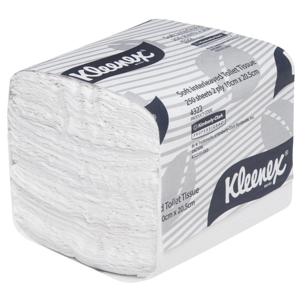 KLEENEX® Soft Interleaved Toilet Tissue (4322), 2 ply Toilet Paper, 36 Packs / Case, 250 Sheets / Pack (9,000 Sheets)  - S050053853