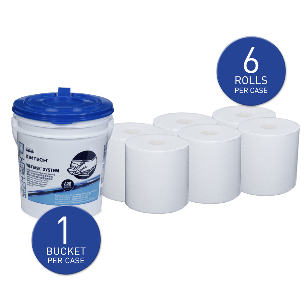 KIMTECH® Wettask® Hydroknit® Wipers with Bucket (06001), 6 Rolls + 1 Bucket / Case, 60 Sheets / Roll (360 sheets)