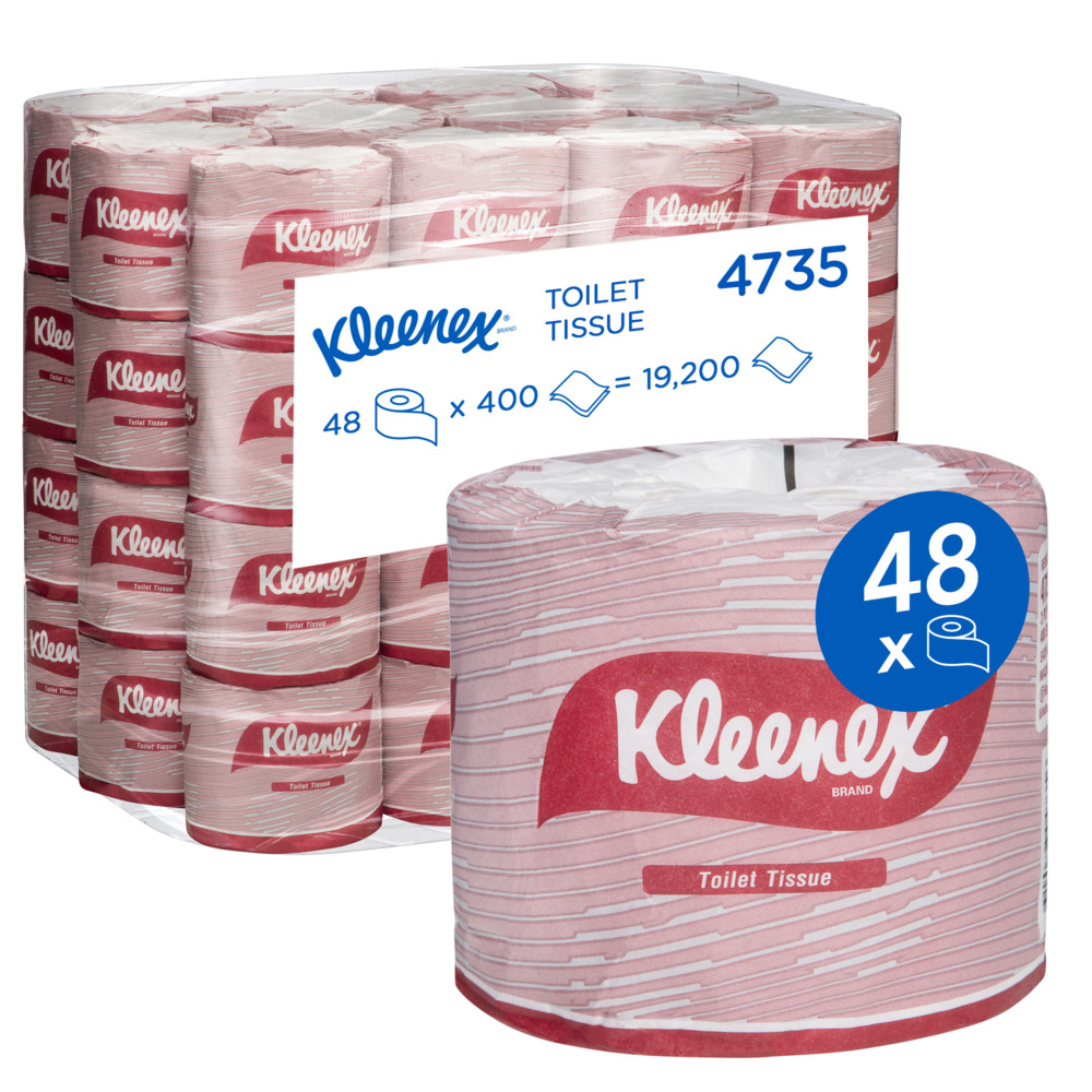 KLEENEX® Toilet Tissue (4735), 2 Ply Toilet Paper, 48 Toilet Rolls / Case, 400 Sheets / Roll (19,200 Sheets) 