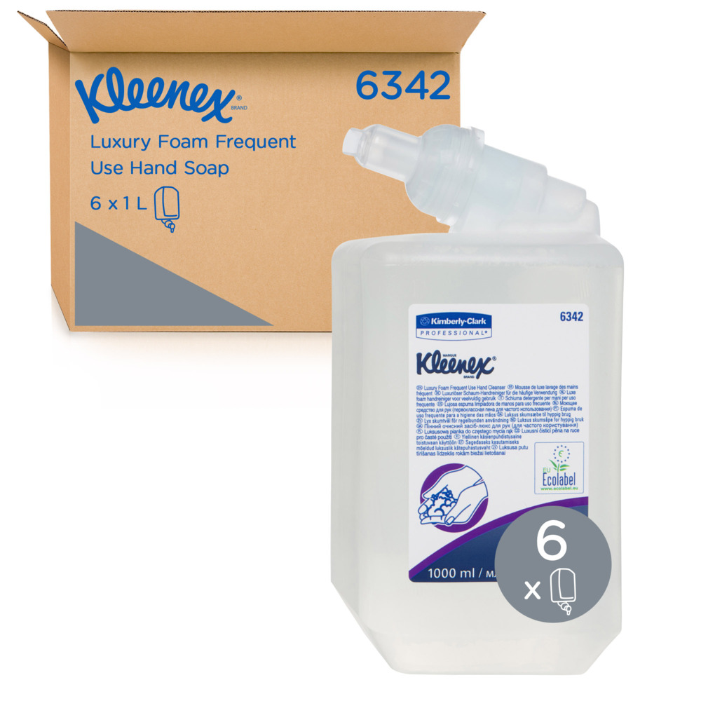 KLEENEX® Luxury Foam Frequent Use Hand Soap (6342), Foam Hand Wash, 6 Cartridges / Case, 1L / Cartridge (6L) - S000007075