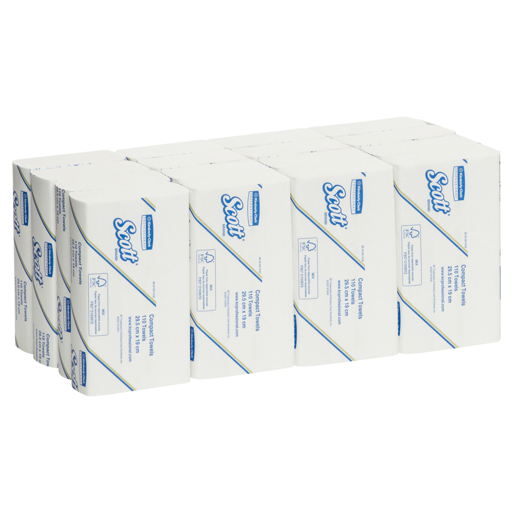 SCOTT® Compact Hand Towels (5855), Folded Paper Towels, 16 Packs / Case, 110 Hand Towels / Pack (1,760 Towels) - 991058550