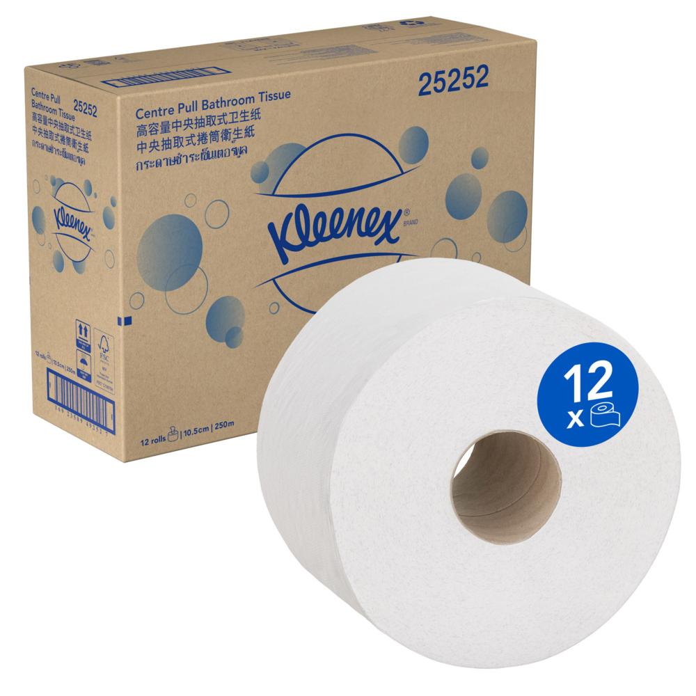 KLEENEX® Centrepull Bathroom Tissue (25252), 2 Ply Toilet Paper, 12 Toilet Rolls / Case, 250m / Roll (3,000m)