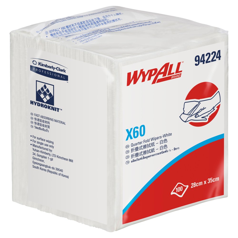 WYPALL® X60 Single Sheet Wipers (94224), Cleaning Wipes, 8 Packs / Case, 100 Wipers / Pack (800 Wipers)